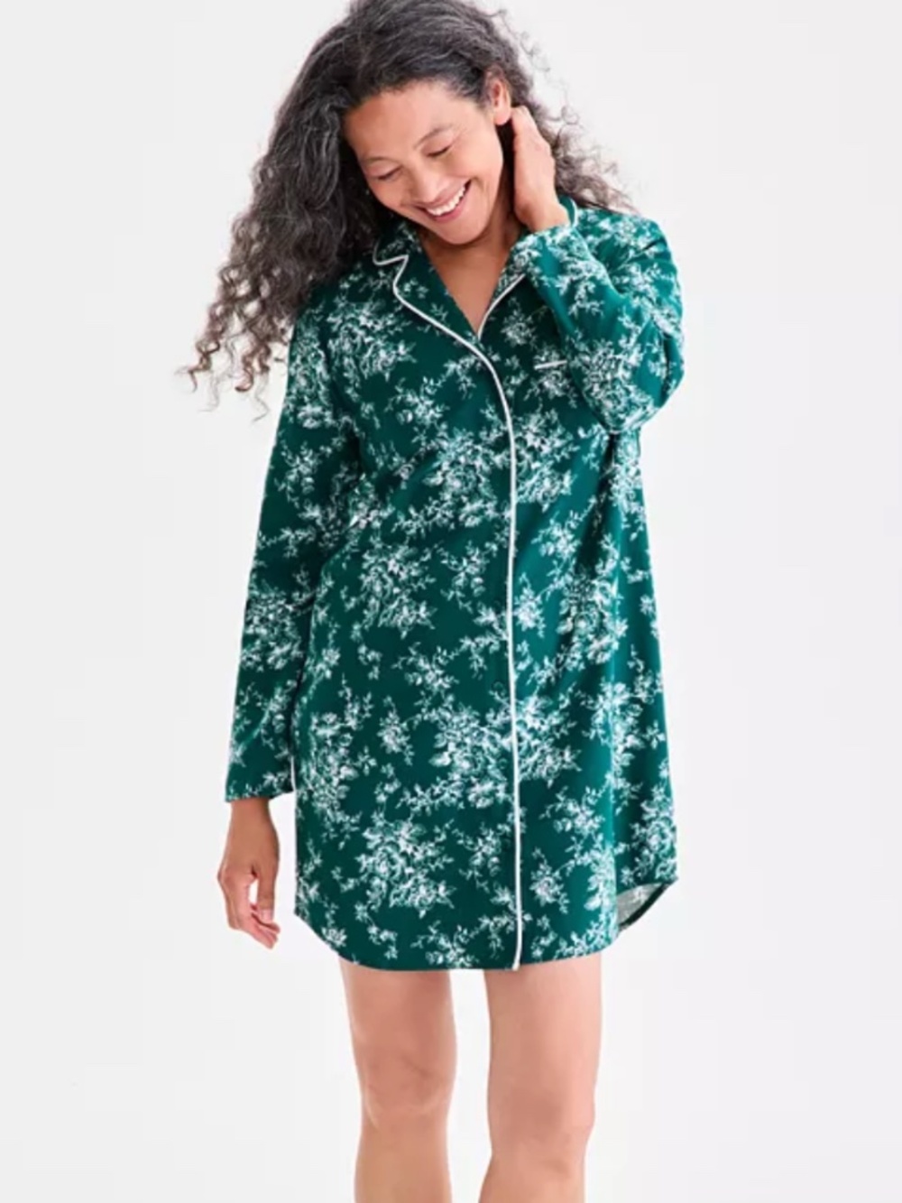 Charter Club Women's Cotton Flannel Printed Long Sleeve Sleepshirt